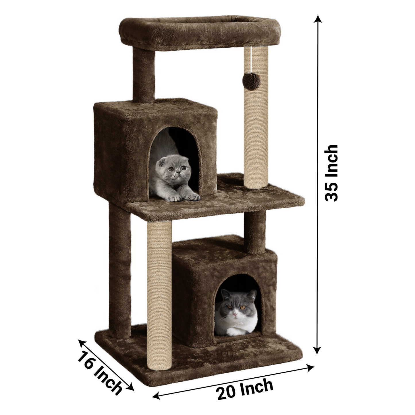 Furrlovers Multi Level Plush Cat Tree with Jute Scratching Posts & 2 Condos (Brown)
