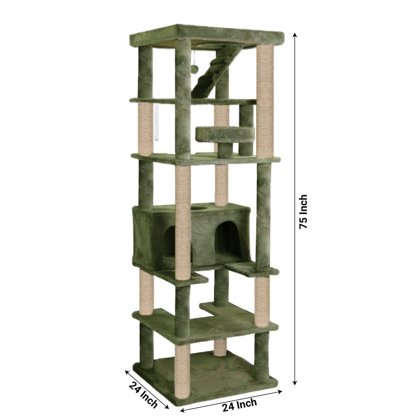 Furrlovers Multilevel Cat Tree with Condo, Ladder & Jute Rope Scratching Posts (Green)