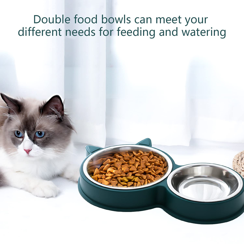 Pet Vogue Double Stainless Steel Bowl for Cats (Blue)