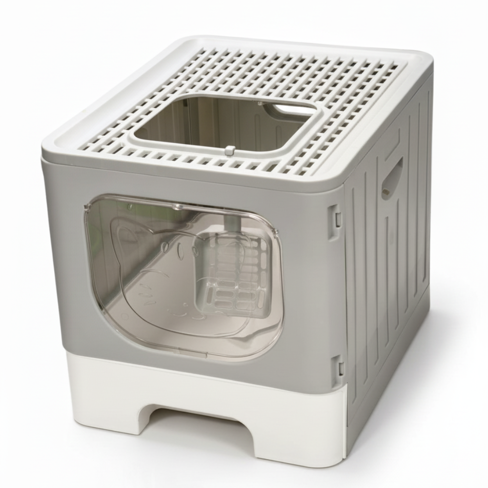 Skatrs Foldable Covered Cat Litter Box with Anti-Spill Tray Easy Cleaning Spacious Design Top and Side Openings Litter Tray for Cats and Kittens
