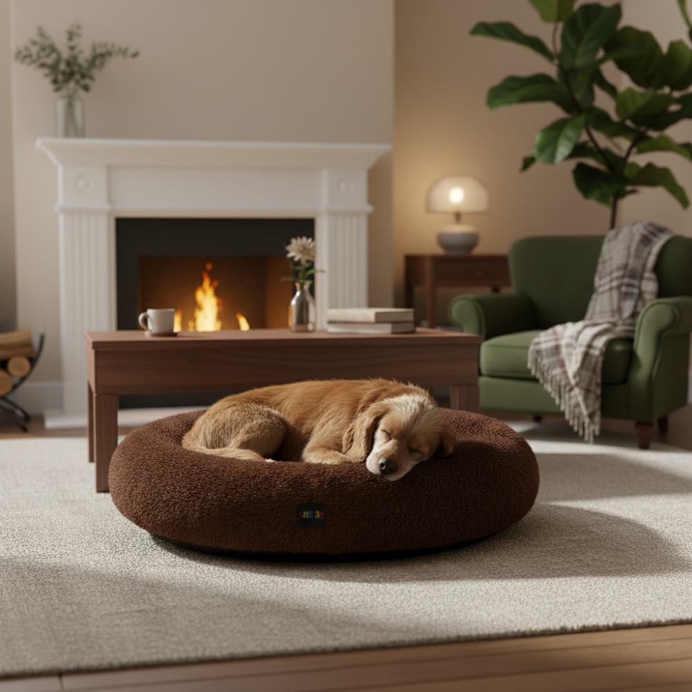 Skatrs Round Donut Bed for Cats and Small and Medium Dogs (Brown)