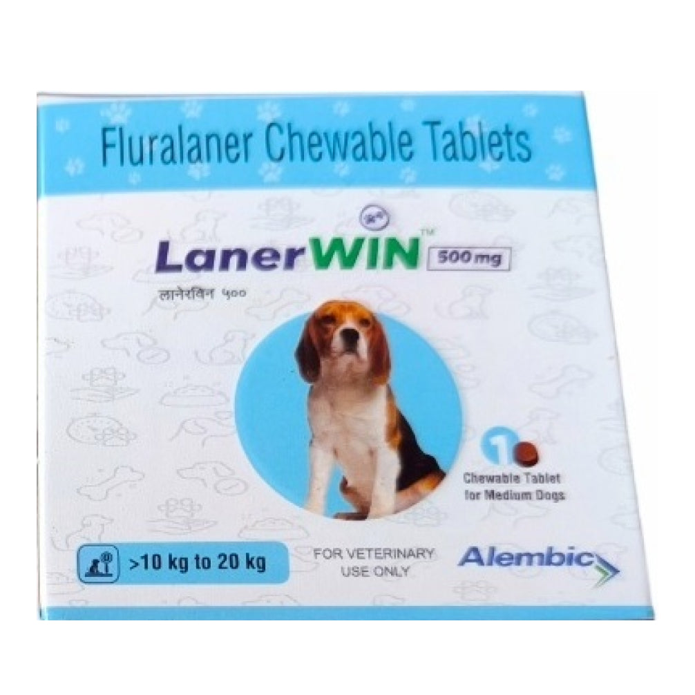 Alembic Lanerwin 500mg (Fluralaner) Dog Tick & Flea Control Tablet (10 to 20kg) (1 tablet)