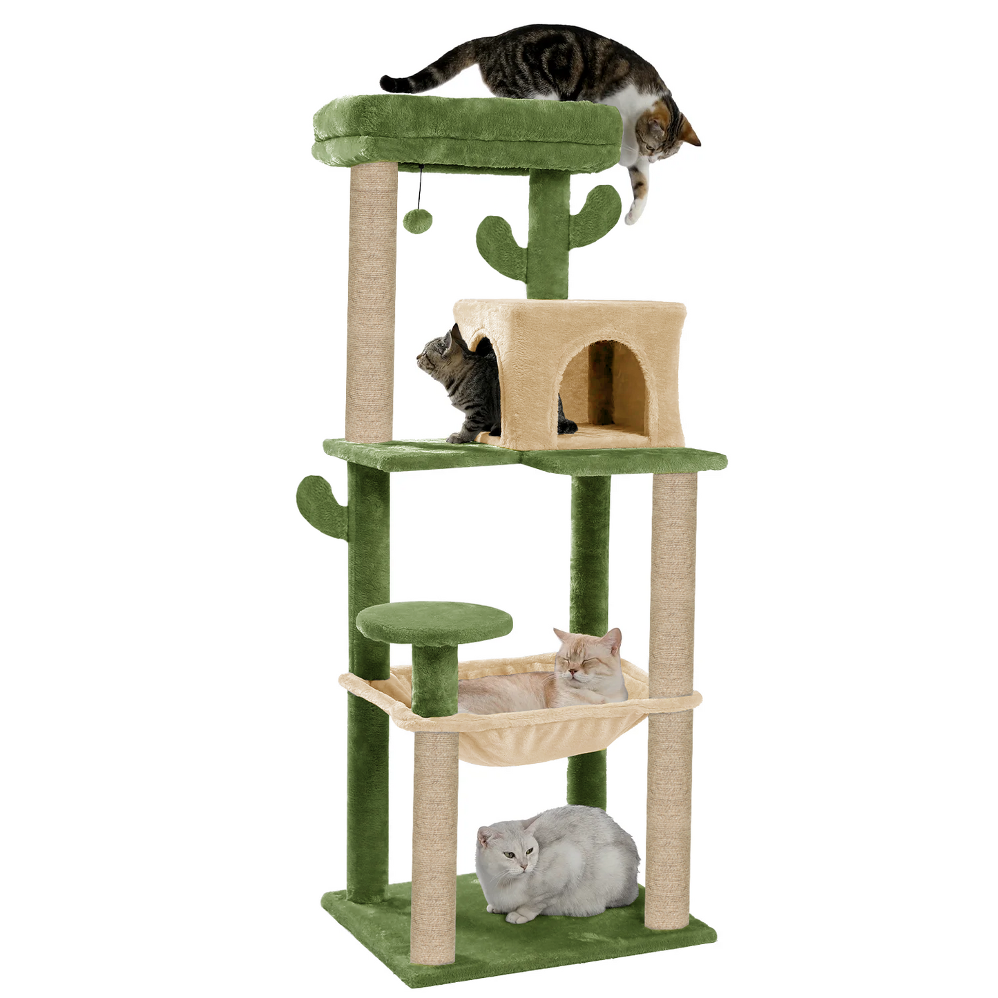 Furrlovers Cactus Multi Level Cat Tree with Condo Hammock Perch & Scratching Posts (Green)