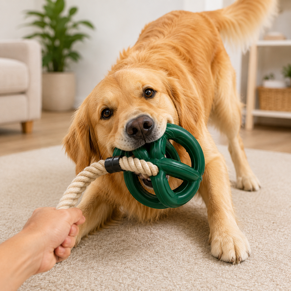 Talking Dog Club Sturdy Dual Grip Oval Chew & Rope Toy for Dogs (Green)