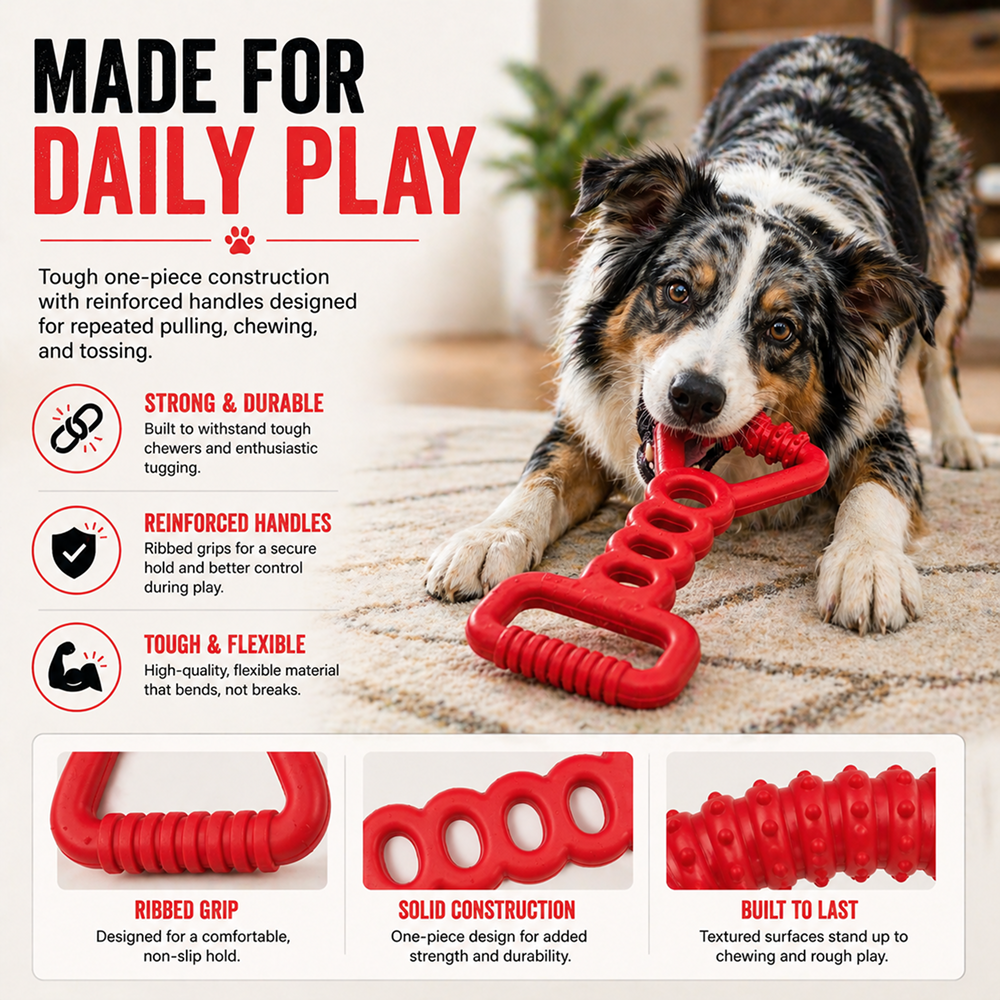 Talking Dog Club Tug Off Natural Rubber Chew Toy for Dogs (Red)