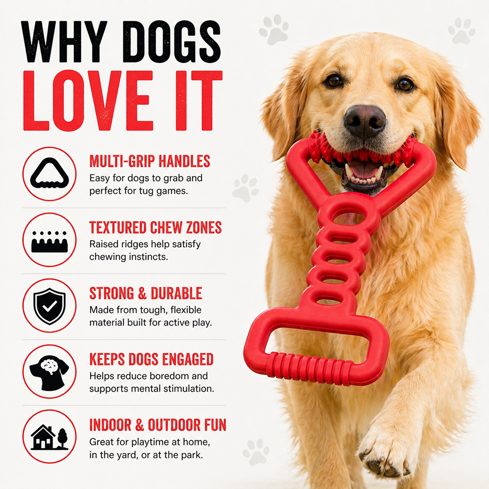Talking Dog Club Tug Off Natural Rubber Chew Toy for Dogs (Red)