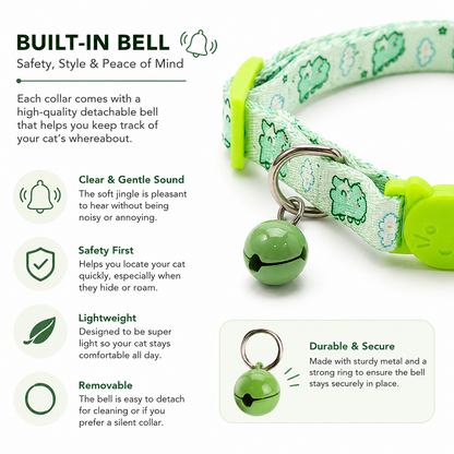 Talking Dog Club Everyday Collar with Dino Bell for Cats (Green)