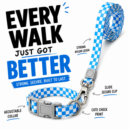 Talking Dog Club Checkmate Leash and Collar Combo (Blue)