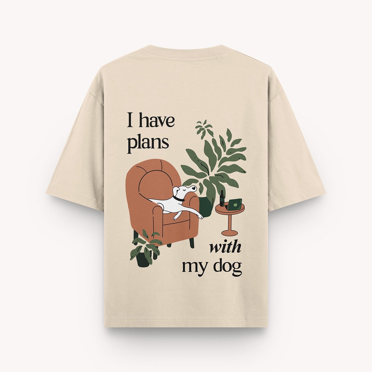 thePack Indie Merch Plans with My Dog Oversized T Shirt for Men and Women (Beige)
