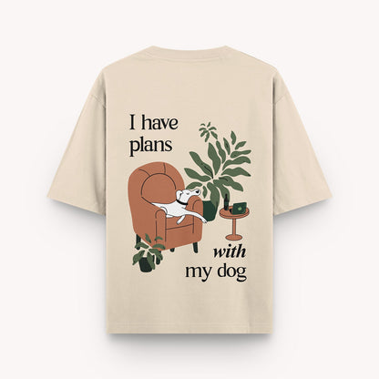 thePack Indie Merch Plans with My Dog Oversized T Shirt for Men and Women (Beige)
