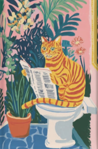 EverythingBoho The News Hungry Cat Wall Art (White)