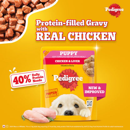 Pedigree Puppy Dog Food Combo |Meat & Milk Dry & Chicken & Liver Wet
