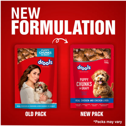 Drools Real Chicken & Chicken Liver Chunks in Gravy Puppy Dog Wet Food