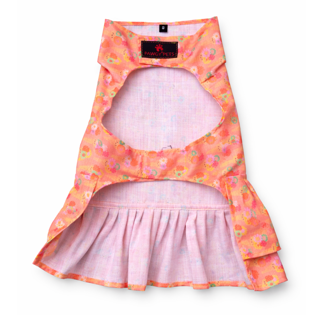 Pawgypets Softy Casual Dress for Dogs (Peach)