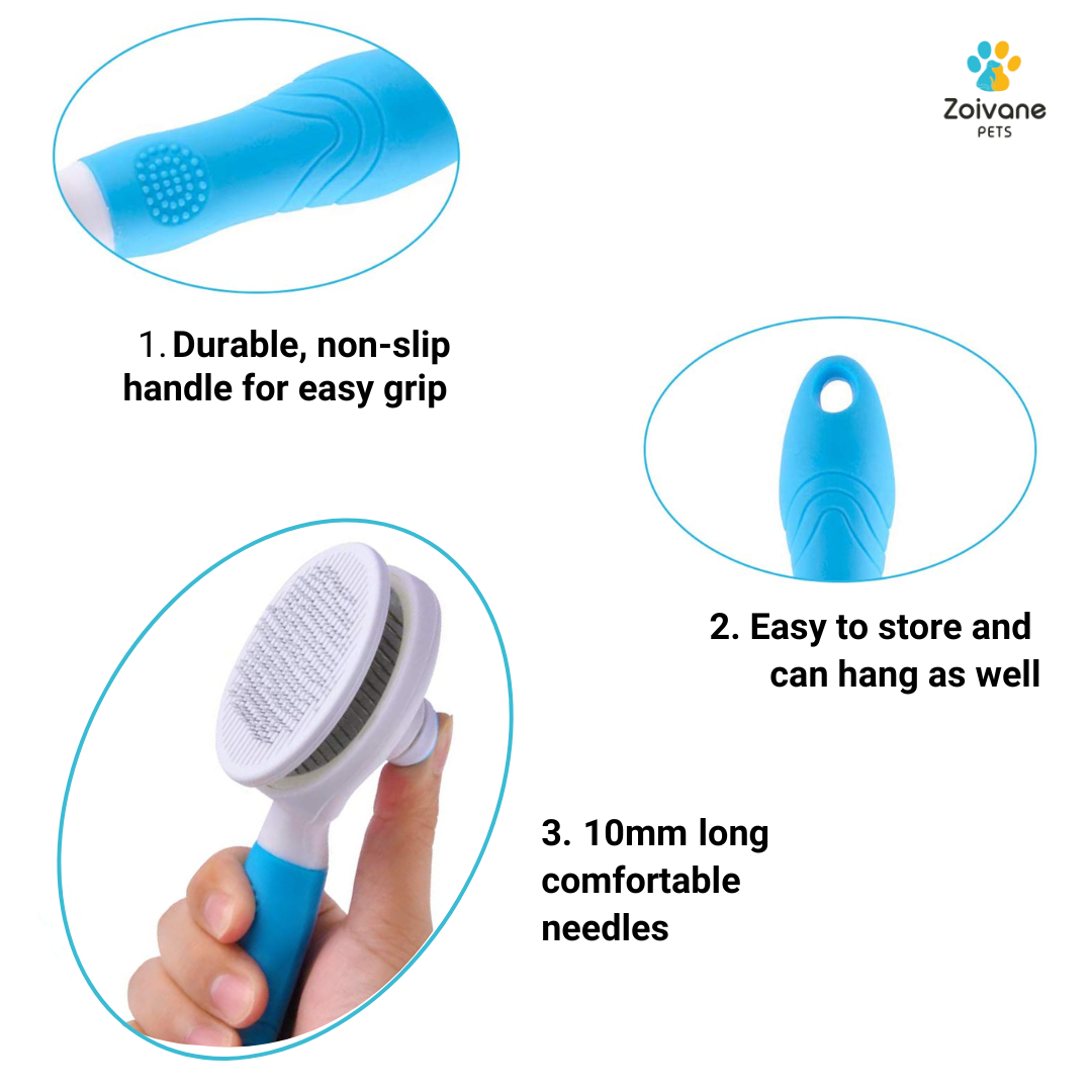 Zoivane Self Cleaning Slicker Comb for Dogs and Cats (Blue)