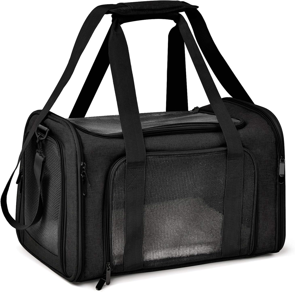 KUTKUT Soft Sided Airline Approved Foldable Travel Carrier for Small Dogs & Cat (Black)