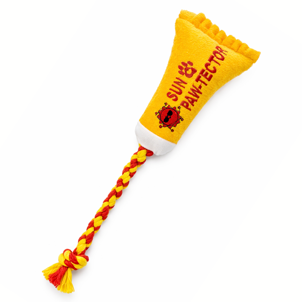 Pawgypets Sun Pawtector Doggo Plush with Rope Toy for Dogs (Yellow)