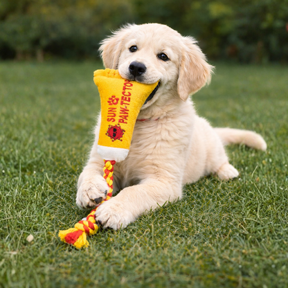 Pawgypets Sun Pawtector Doggo Plush with Rope Toy for Dogs (Yellow)