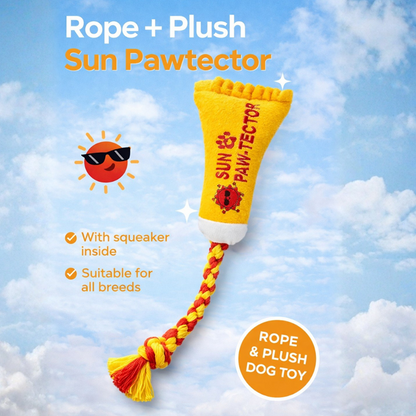Pawgypets Sun Pawtector Doggo Plush with Rope Toy for Dogs (Yellow)