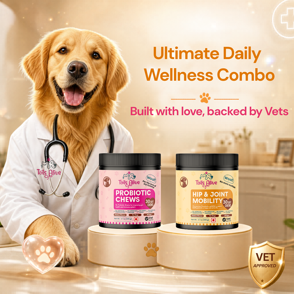 TailsAlive Hip & Joint, Probiotic Chicken Chews Comfort & Mobility Combo for Senior Dogs