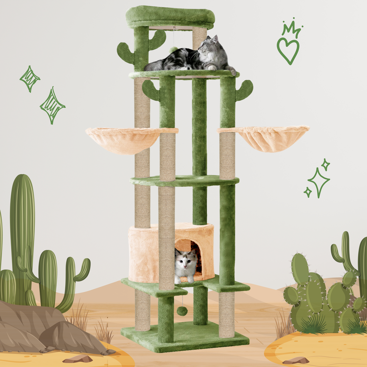 Furrlovers Multi Level Tree with Condo & Hammock for Cats (Green)