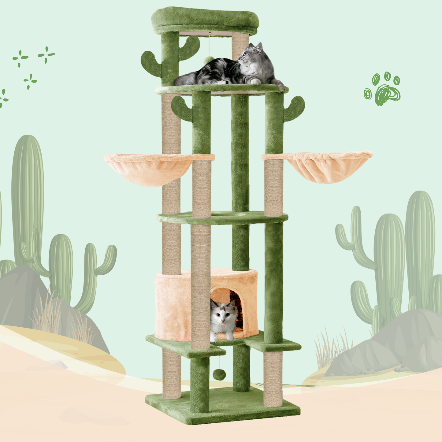 Furrlovers Multi Level Tree with Condo & Hammock for Cats (Green)