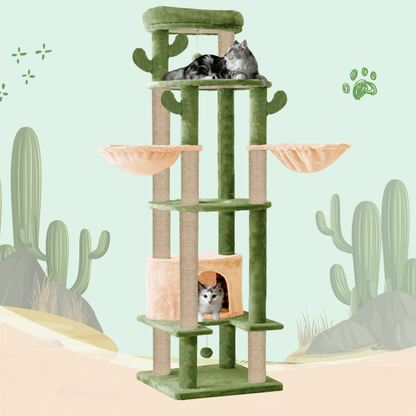 Furrlovers Multi Level Tree with Condo & Hammock for Cats (Green)