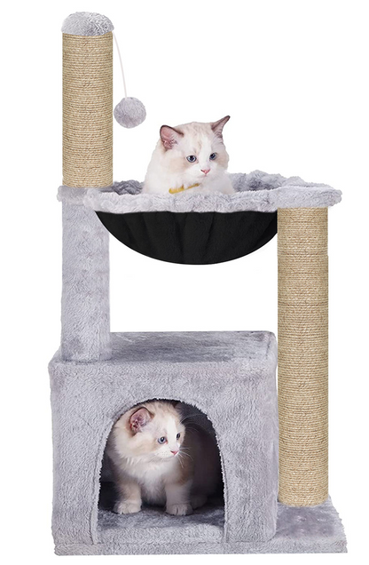 Furrlovers Plush Activity Cat Tree with Condo, Hammock & Jute Rope Scratching Posts for Kittens (Grey)