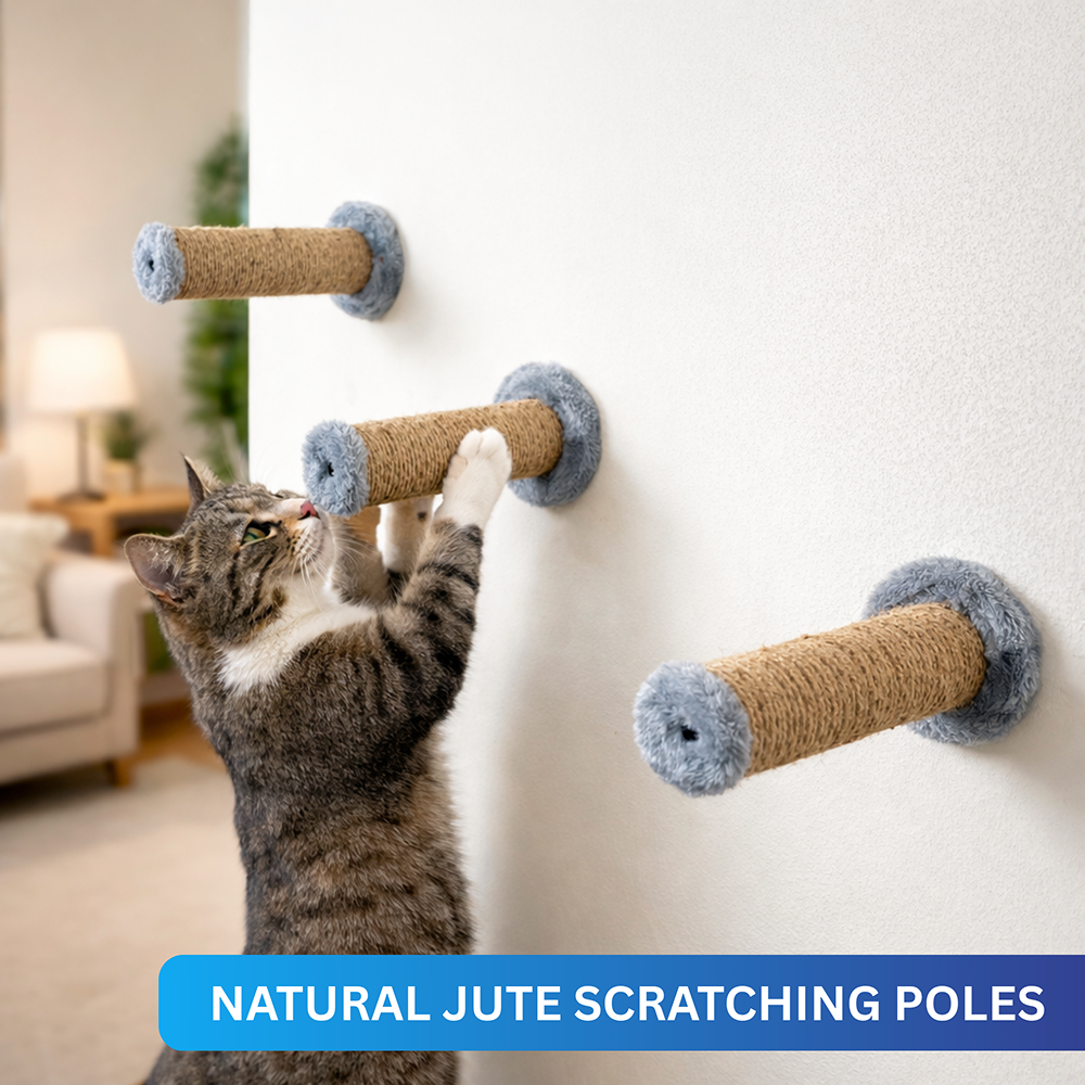 Furrlovers Wall Mounted Scratching Pole with Natural Jute for Cats (Grey)