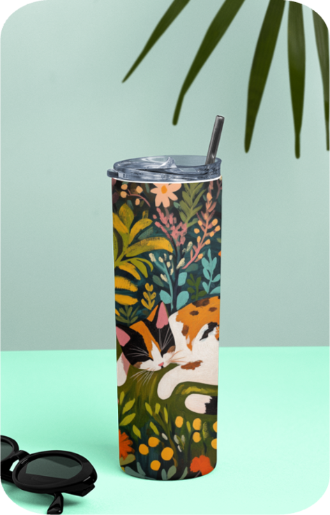EverythingBoho Calico Cat Sip in Style Eco Friendly Tumbler with Straw