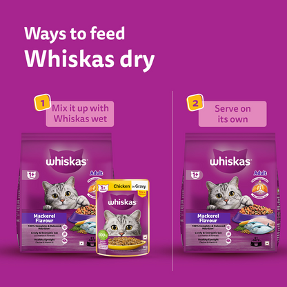 Whiskas Adult Cat Food Combo |Mackerel Dry & Chicken in Gravy Wet