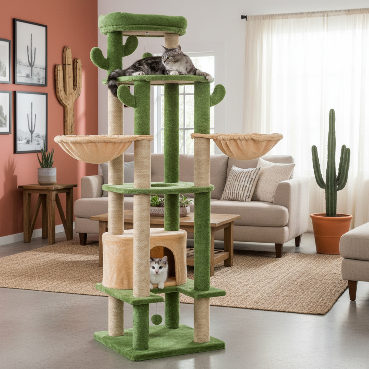Furrlovers Multi Level Tree with Condo & Hammock for Cats (Green)