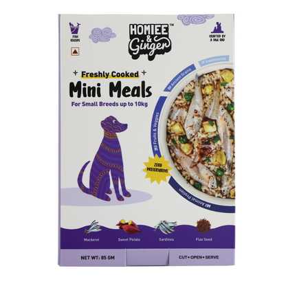 Homiee & Ginger Grain Free Mini Meals Surf & Turf, Fish Feista, Chicken & Barley Food for Dogs Combo