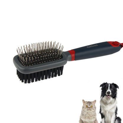 GiGwi Double Sided Brush with Bristles and Pins for Dogs and Cats (Black)