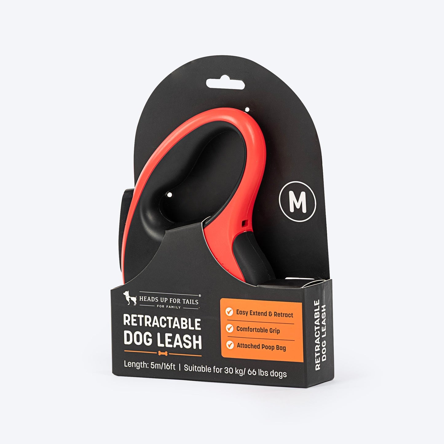 HUFT Retractable Leash With Poop Bag Dispenser for Dogs (Red)