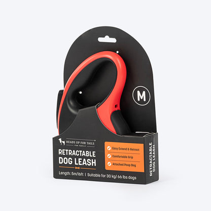 HUFT Retractable Leash With Poop Bag Dispenser for Dogs (Red)