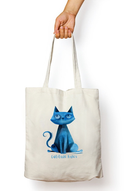 EverythingBoho Catitude Zipped Tote Bag (White)