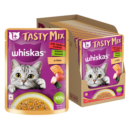Whiskas Adult Wet Cat Food Combo |Chicken, Tuna & Seafood (Jelly & Gravy)