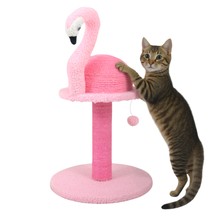 FurryLiving Flamingo Cat Scratching Post Scratcher with Hanging Ball Toy