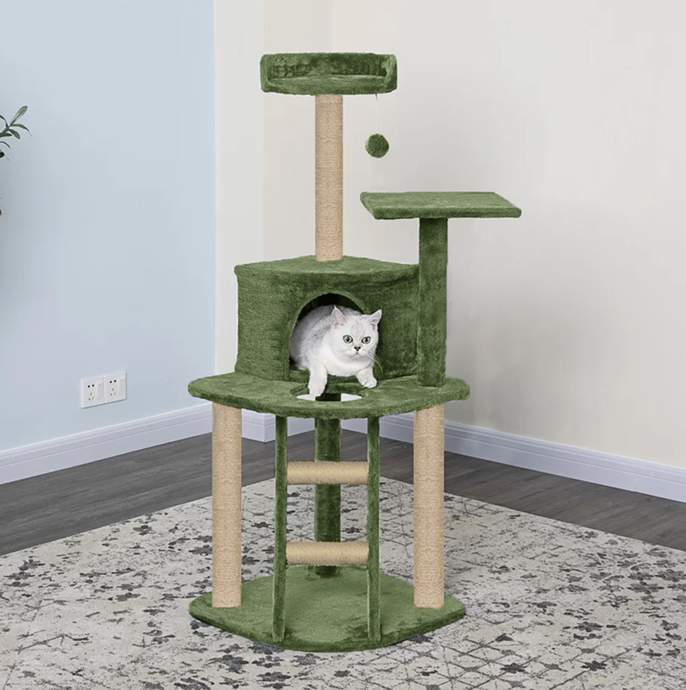 Furrlovers Multi Level Cat Tree with Plush Condo & Jute Scratching Posts (Green)