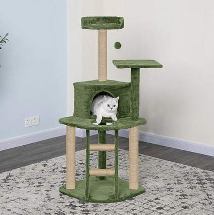 Furrlovers Multi Level Cat Tree with Plush Condo & Jute Scratching Posts (Green)