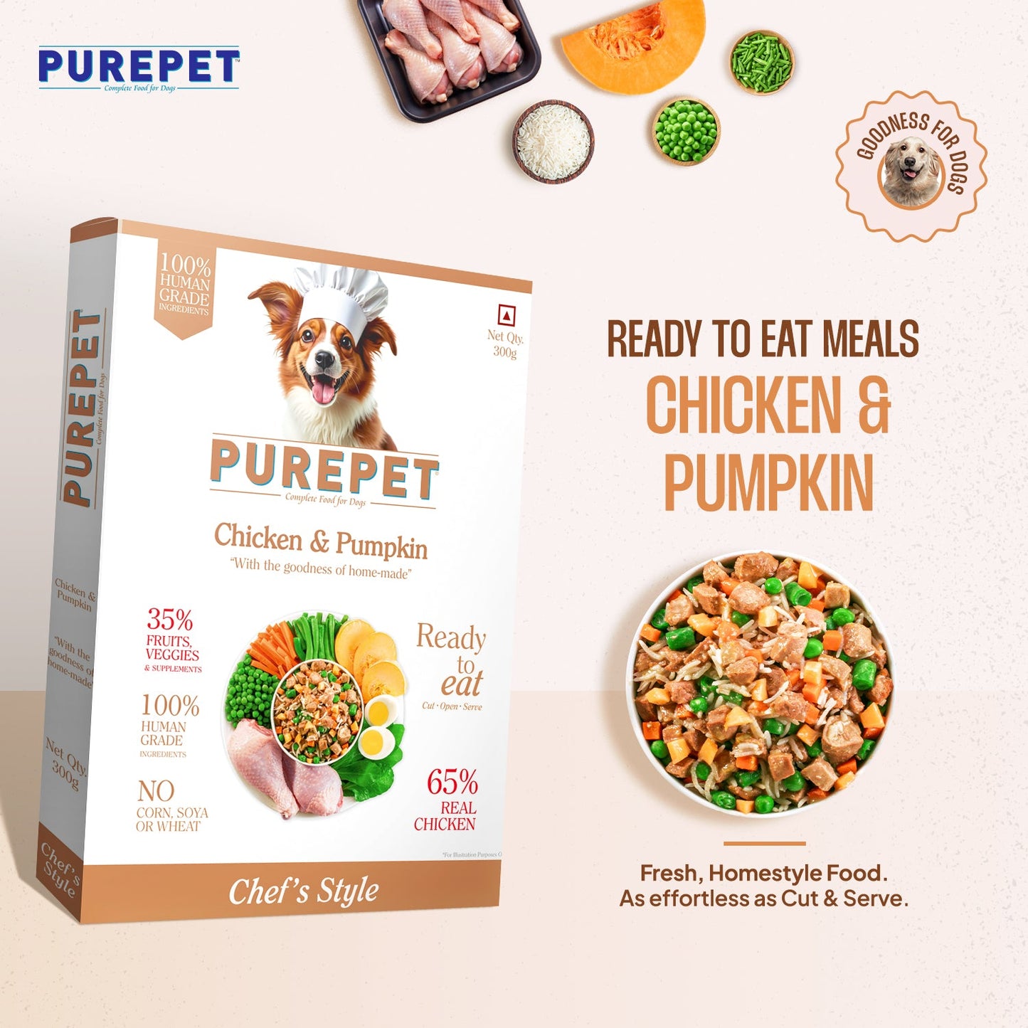 Purepet Pack of 7 Mutton, Chicken, Vegetable & Pumpkin Biryani Fresh Food for Dogs
