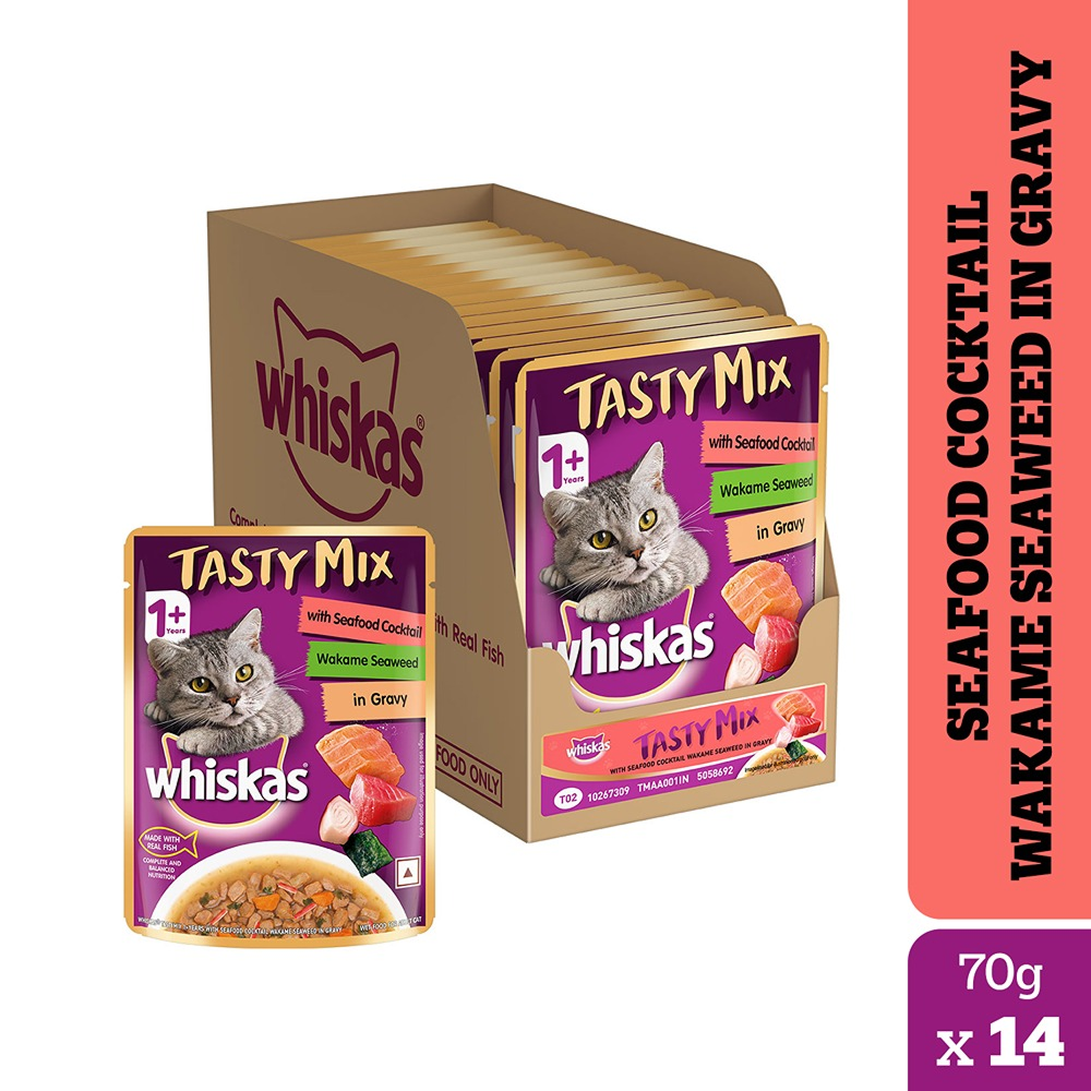Whiskas Adult Wet Cat Food Combo |Chicken, Tuna & Seafood (Jelly & Gravy)