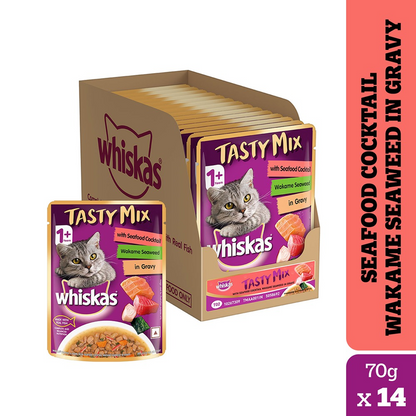 Whiskas Adult Wet Cat Food Combo |Chicken, Tuna & Seafood (Jelly & Gravy)