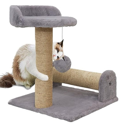 Furrlovers Soft Fur & Dual Jute Rope Scratching Post Tree for Cats (Grey)