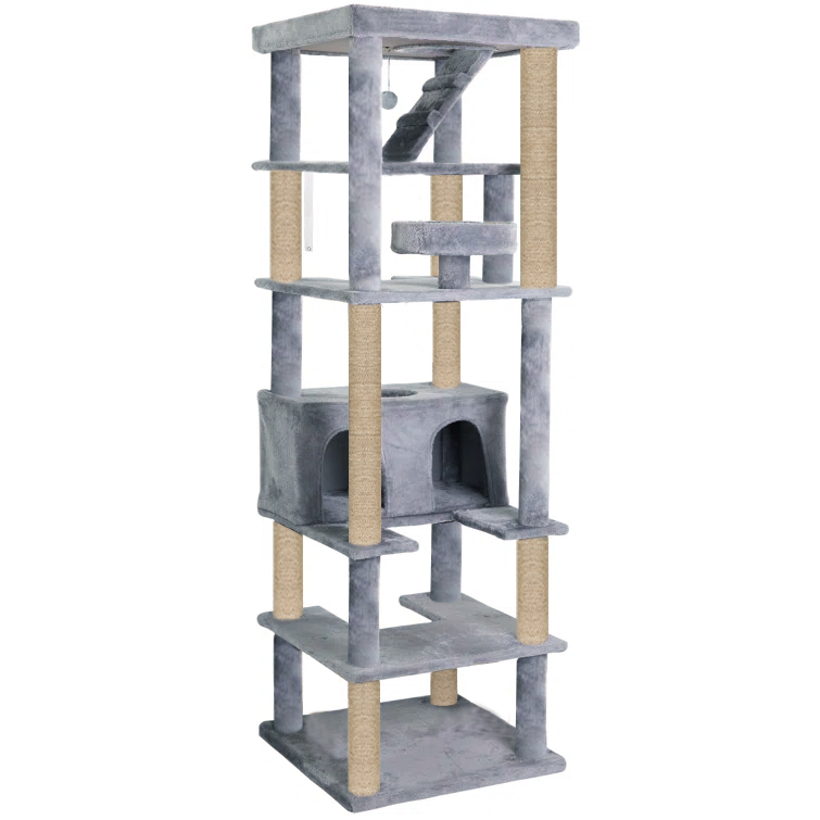 Furrlovers Multilevel Cat Tree with Condo, Ladder & Jute Rope Scratching Posts (Grey)