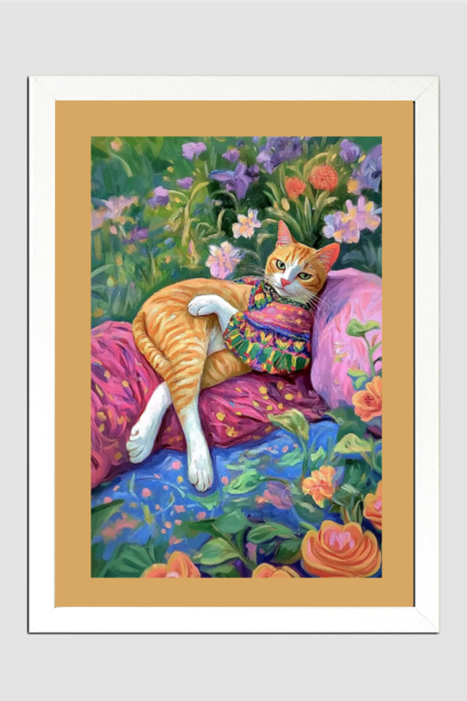 EverythingBoho Miss Cat At Leisure Wall Art (White)