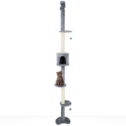 FurryLiving Sora Adjustable Floor to Ceiling with Scratching Posts, Condo and Hanging Toy Cat Tree