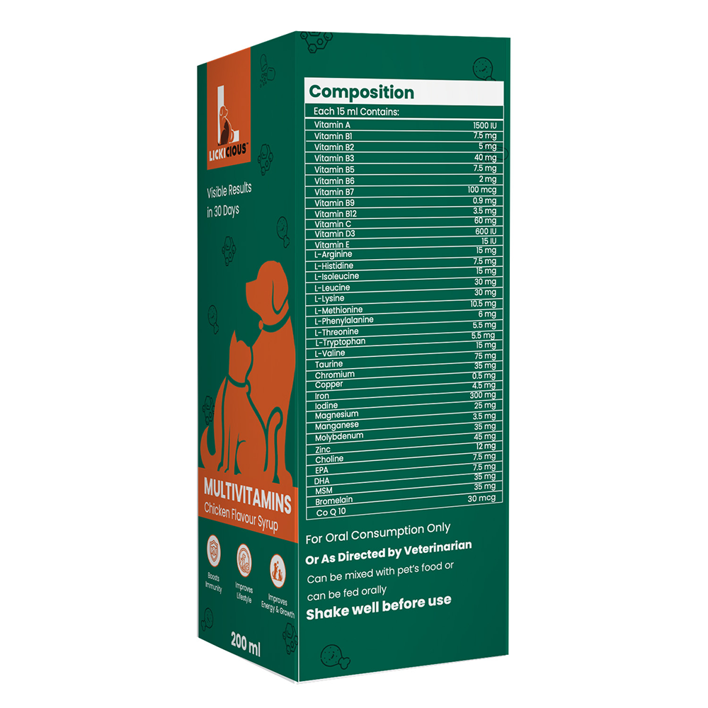 Lickicious Chicken Flavour Multivitamin Syrup for Dogs & Cats