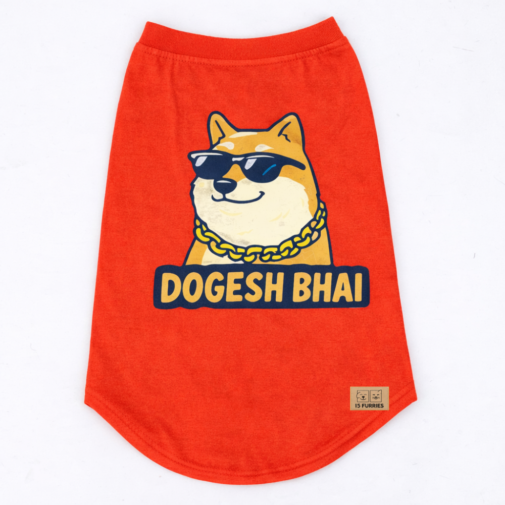 15 Furries Dogesh Bhai Sleeveless T shirts for Dogs (Red)